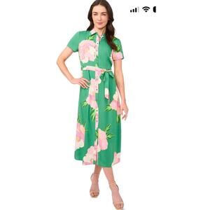 CeCe Women’s Green and Pink Floral Button Down Dress Size XL